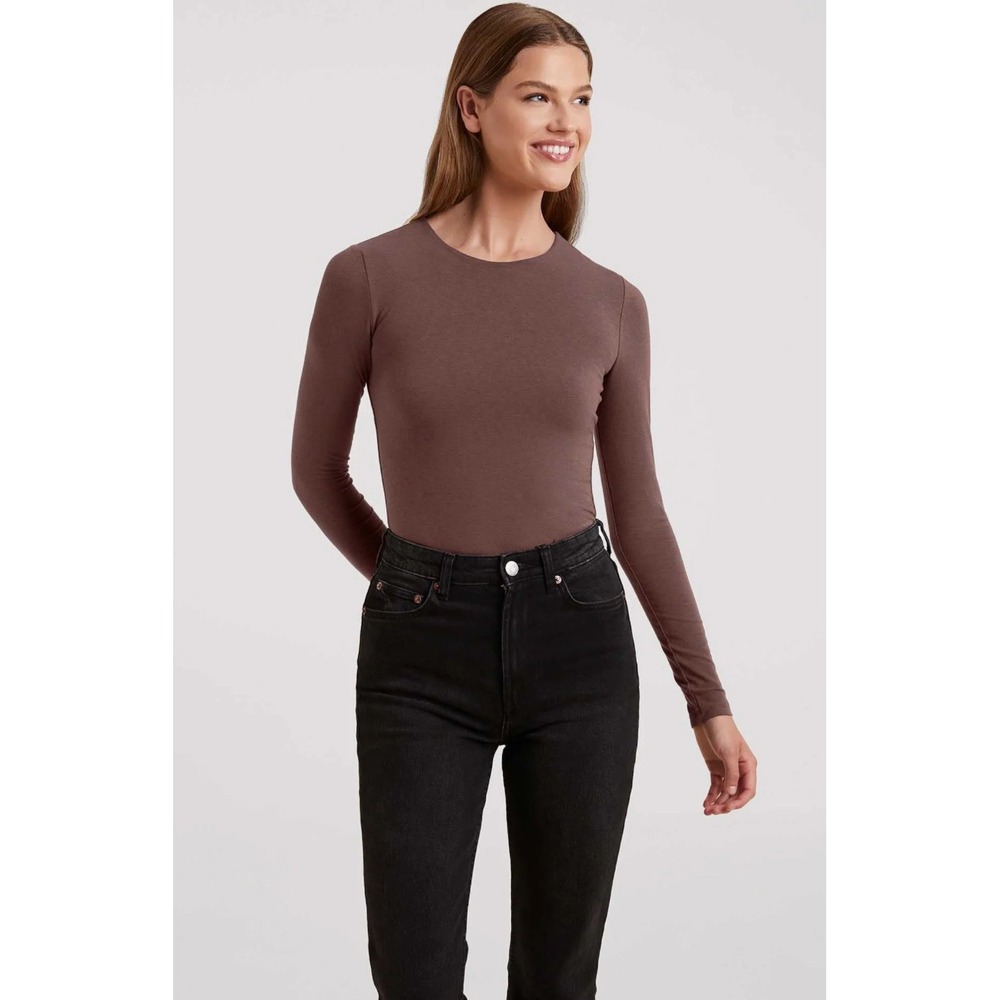 Nuuds Ribbed Long Sleeve Bodysuit Brown Casual Everyday Basic Size XXL